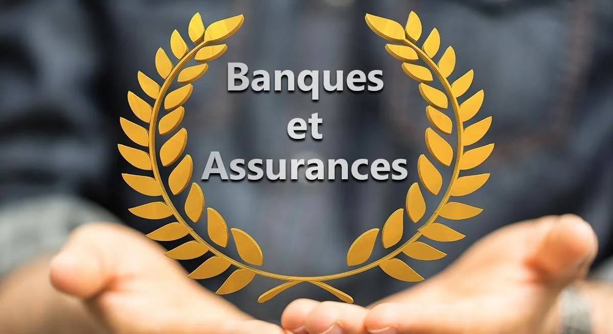 Couronne de laurier dorée entourant les mots « Banques et Assurances »